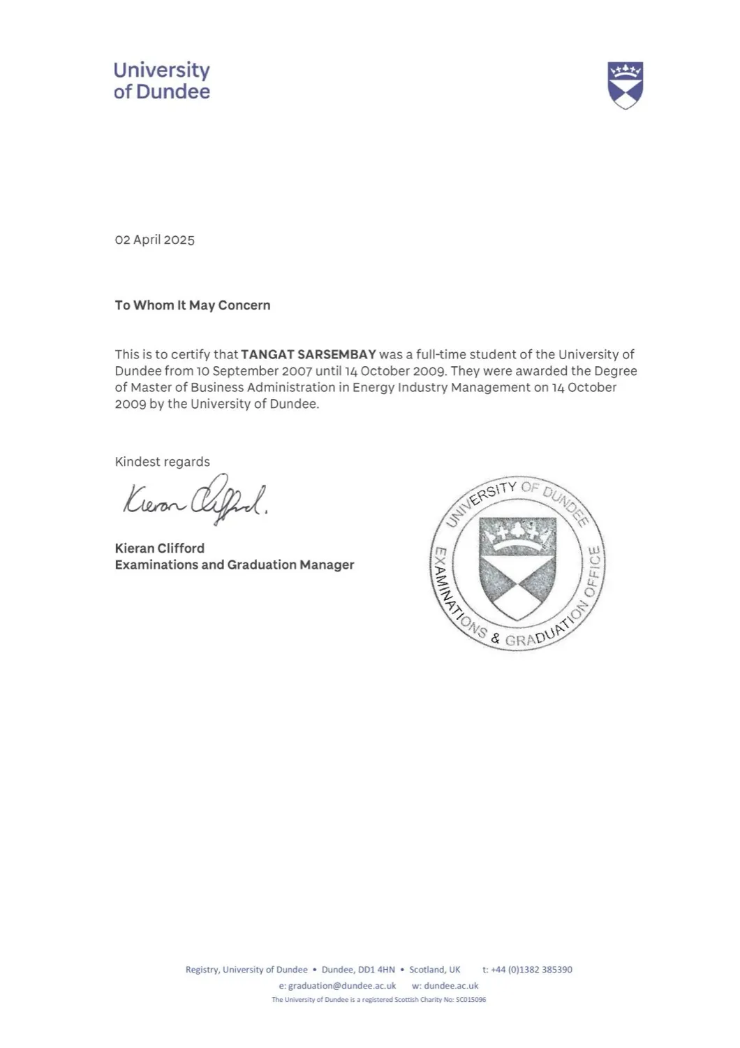 Master of Business Administration — скан документа